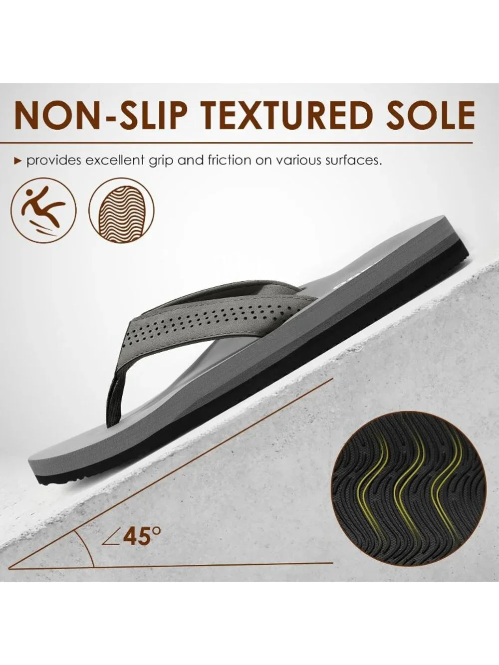 Men's Grey Flip Flops With Arch Support Comfortable Yoga Mat Sandals Casual